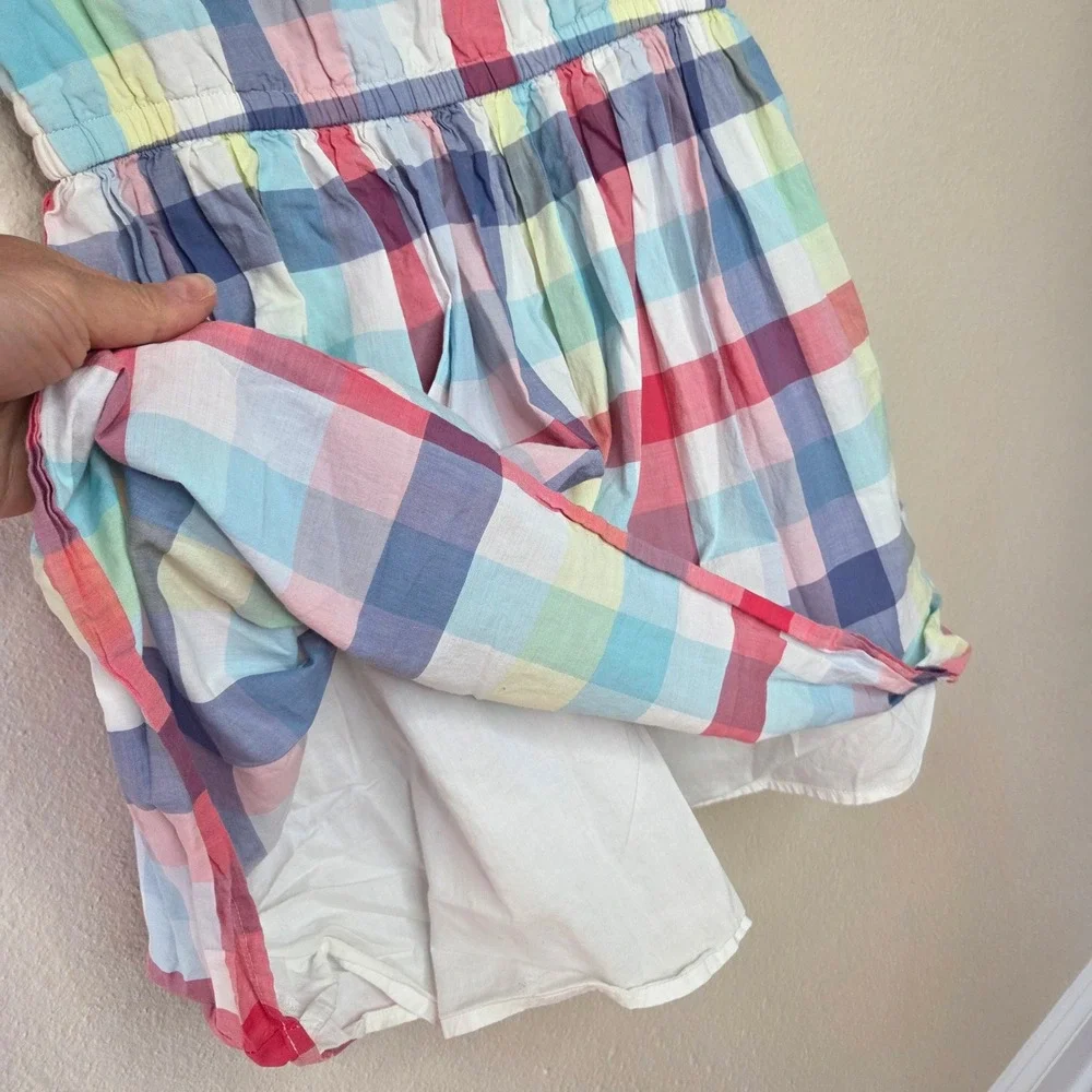Gap Kids Girls XL 12 Rainbow Plaid Cotton Dress Cutout Back Pastel Summer